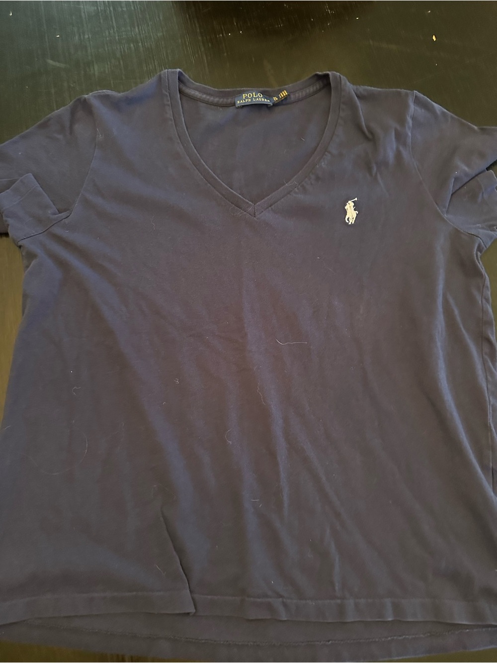 Ralph Lauren Women’s Navy V-Neck Polo Shirt with White Pony